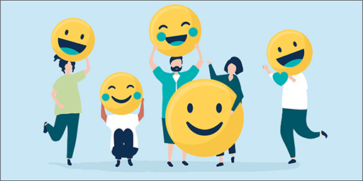Cartoon style image of happy group.