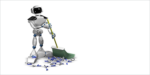Image of Robot Sweeping binary numbers, representing data.