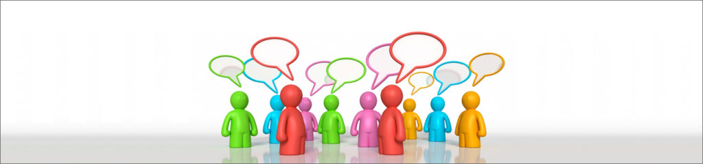 Image of a group of figures with thought bubbles over their heads.